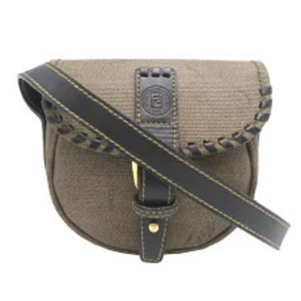 Fendi crossbody messenger bag textured brown canvas Brown